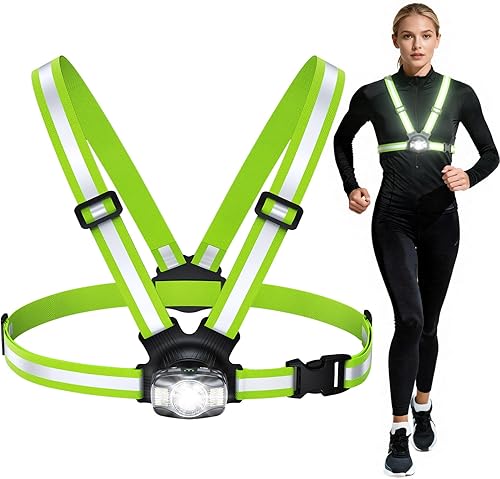 Luces de correr para corredores, luz de carrera de 500 lúmenes con haz ajustable de 45, chaleco reflectante recargable para caminar