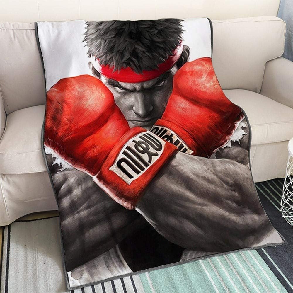 QTRT Street Fighter - Ryu Crossed Hands 3D Printed Blanket Cartoon Anime Characters Soft Plush Flannel Blanket Quilt Anime Fans Otaku Gift Bedding (Color : Artificial cashmere, Size : 70x100cm)