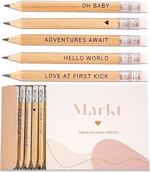 Markt Mini Pencils For Baby Shower Games Boy, Heart Pencils, Small Blue Pencil Set Wood Pencil Set