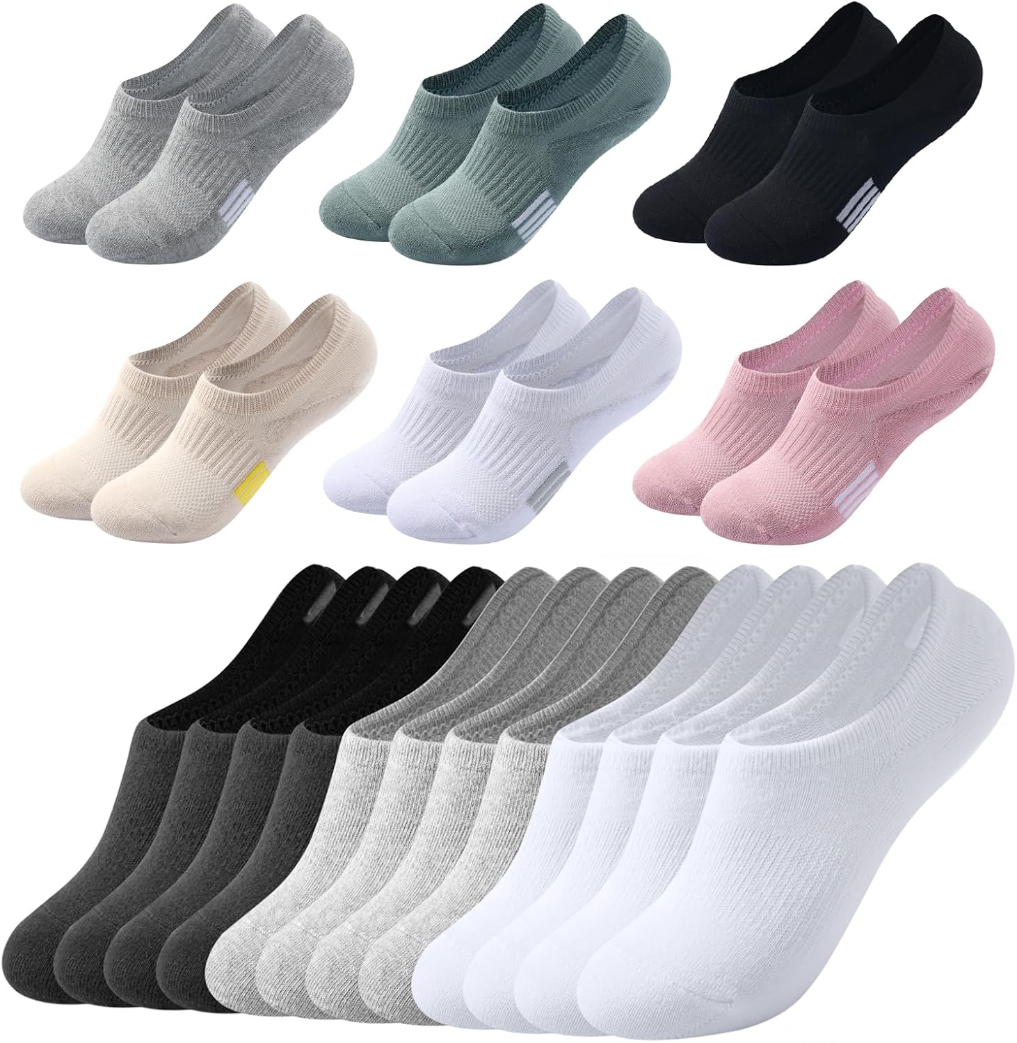 No Show Socks Womens Cushioned Athletic Sports Running Socks 6 Pairs & Invisible Low Cut Ankle Liner Socks for Sneakers Footies 6 Pairs