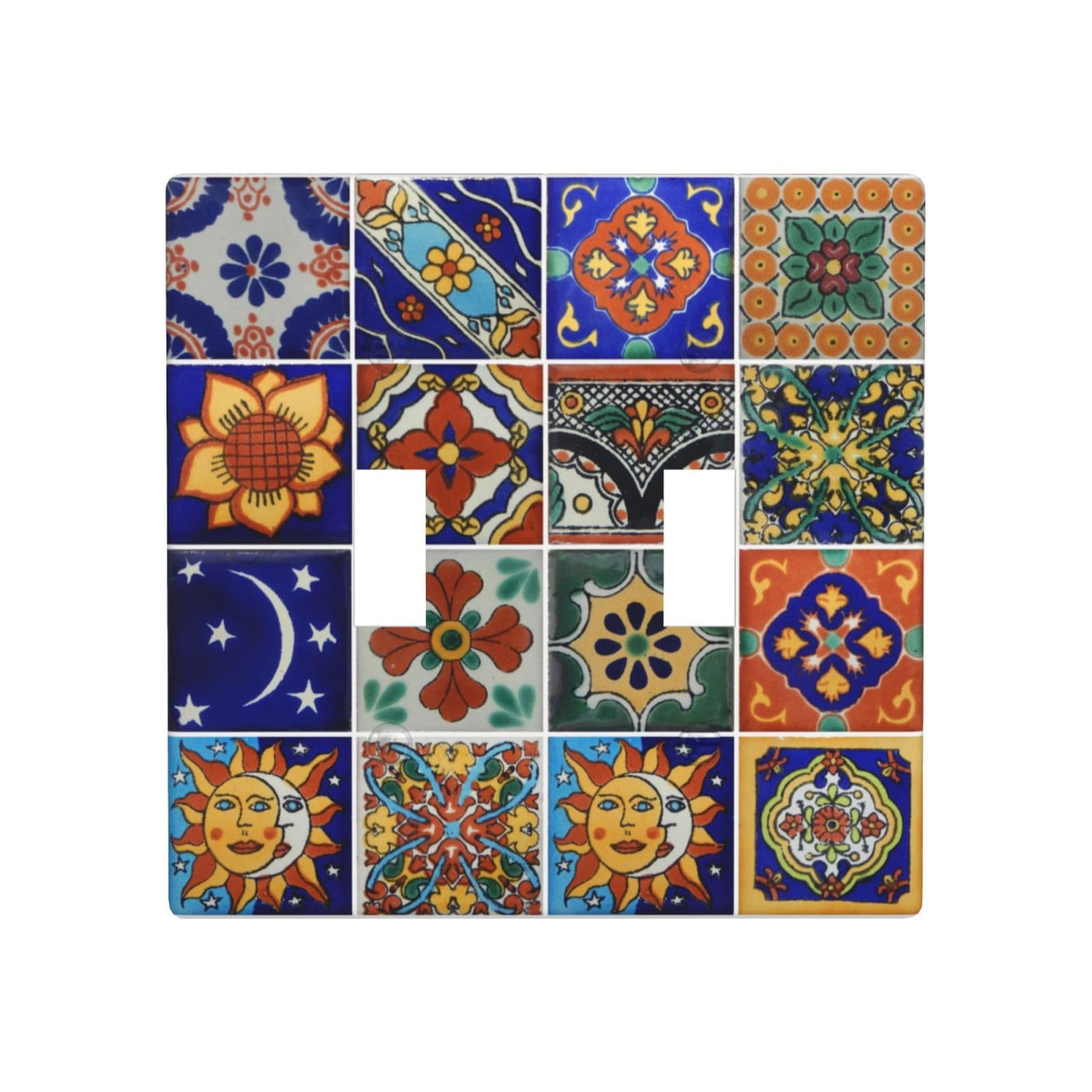 Talavera Mexican Tiles Double Toggle Light Switch Plates Outlet Covers 2 Gang Decorative Wall Plate Receptacle Switchplate Decorate Plug Cover for