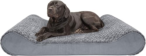 Miniatura 21 de Furhaven - Cama de espuma viscoelástica para perro, piel sintética ultraafelpada y gamuza, con funda extraíble lavable, color gris, jumbo (XL)