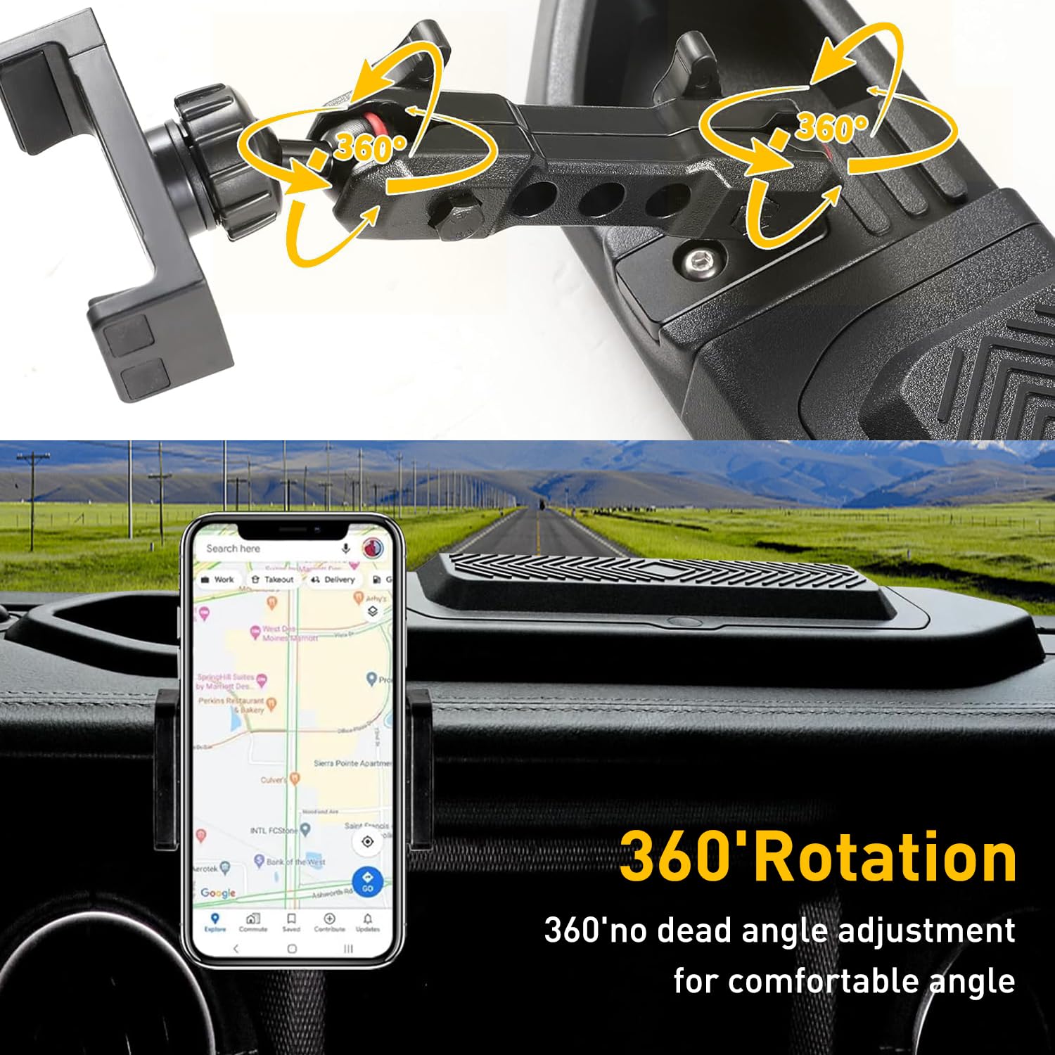 Supporto per telefono da cruscotto compatibile con Jeep Wrangler JL 2/4 porte Gladiator JT 2018, 2019, 2020, 2021, 2022, 2023, accessori per console centrale, vassoio per cruscotto con