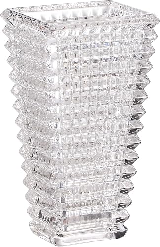 Crystal Vase, Large Crystal Vases for Flowers, Clear Large Flower Vase, Modern Glass Vases for Living Room, Bedroom, Kitchen, Dining Table, Mantle, Wedding, 9 Inches