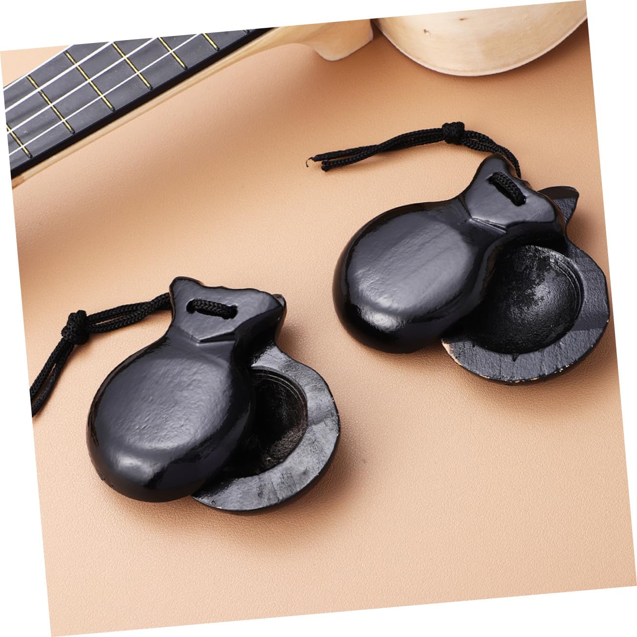 Castagnettes en Bois Noires 4 Pièces, Légères, Son Clair, Compactes