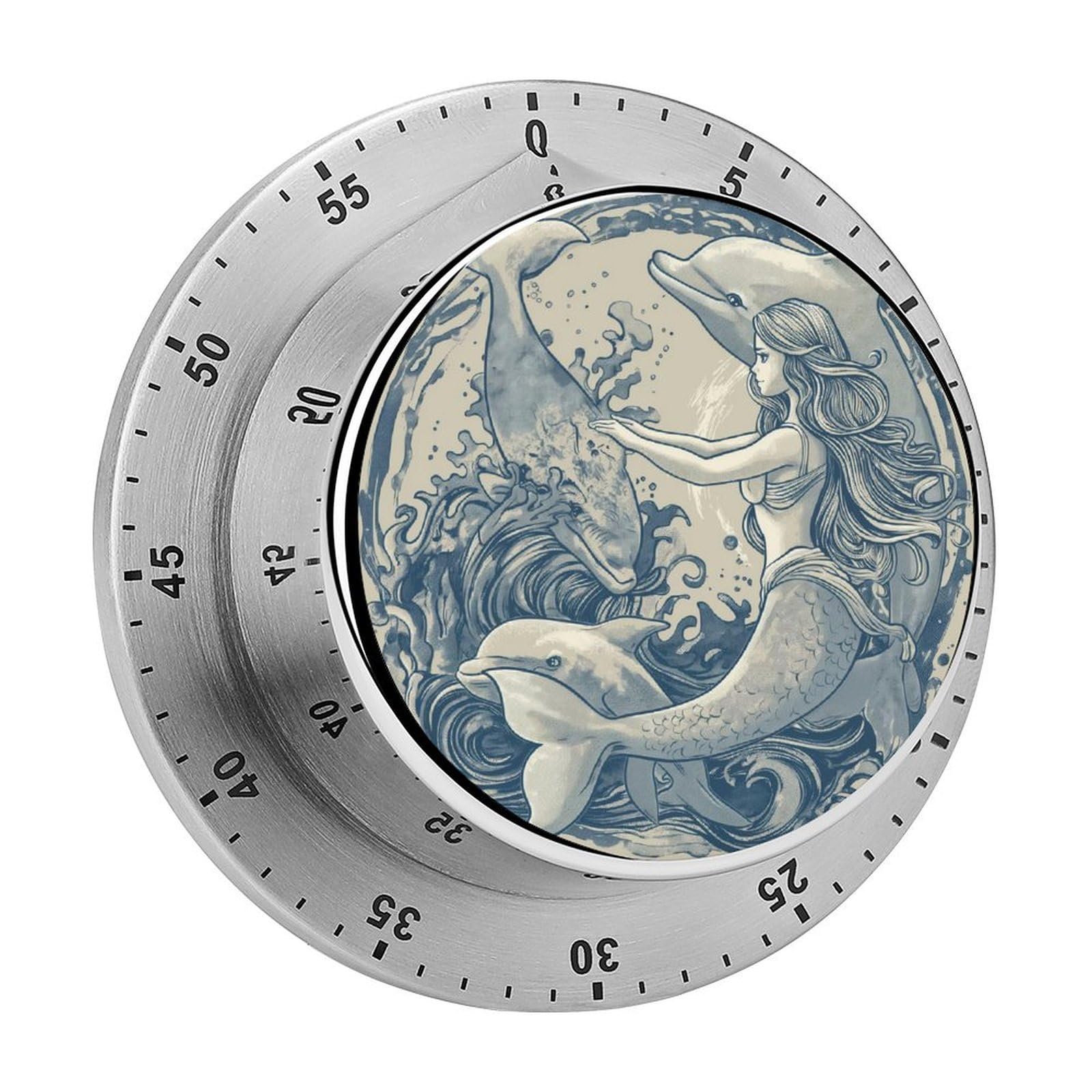 Mermaid Dolphin Kitchen Timer Magnetic Countdown Countup Timer for Cooking Baking 8x8cm