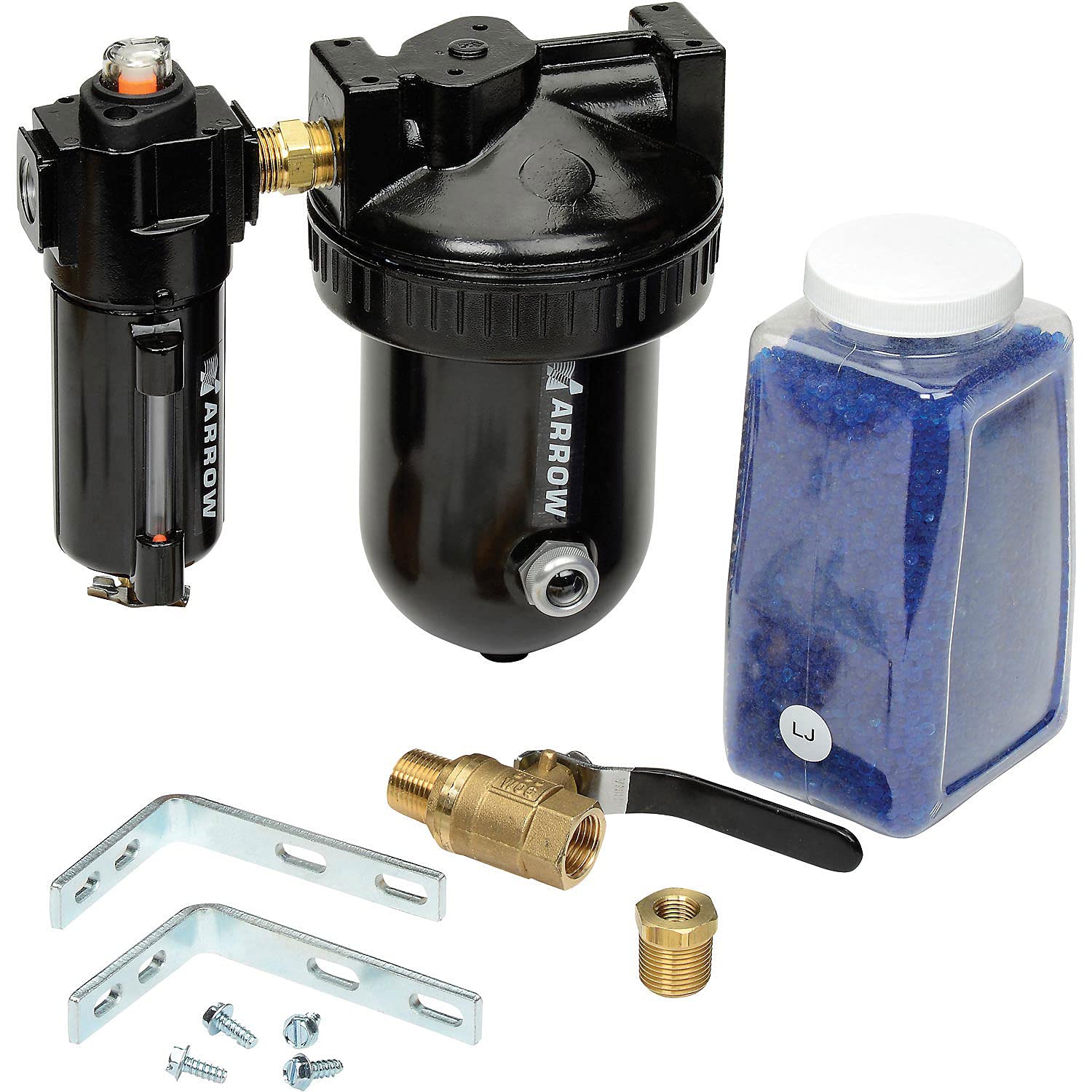 Arrow Economy StageAir 1 Qt. Dessicant Dryer by Arrow Pneumatics – 5.16"L x 8.63"W x 8.63"H, 1.0 quarts, Zinc/Aluminum, Black, Model D7612