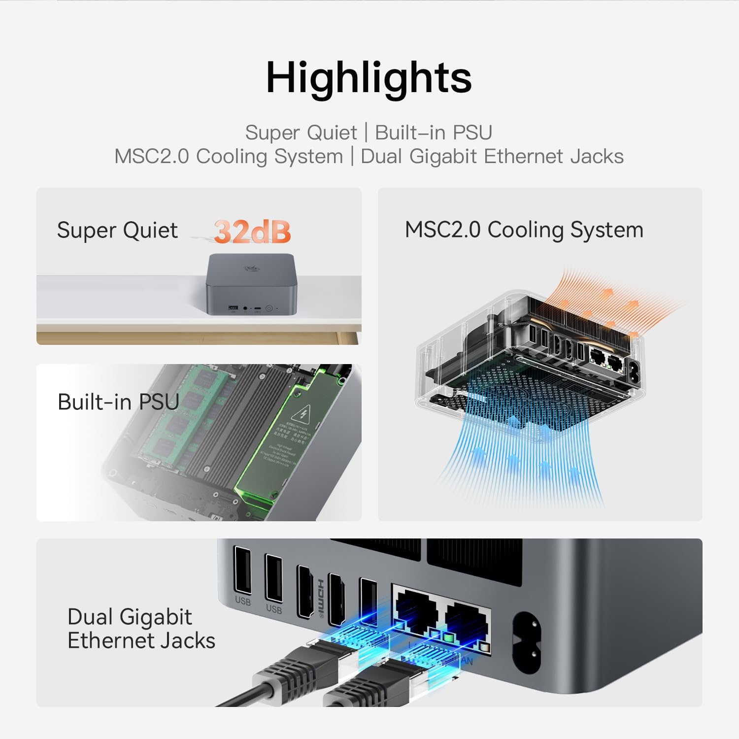 Beelink EQR5 Mini PC, AMD Ryzen 5 5500U(6C/12T, Up to 4.0GHz), Mini Computer 16G DDR4 RAM 500GB NVMe PCIe3.0x4 SSD, Micro PC 4K@60Hz Dual Display Dual HDMI/WiFi6/BT5.2/1000Mbps - Image 2
