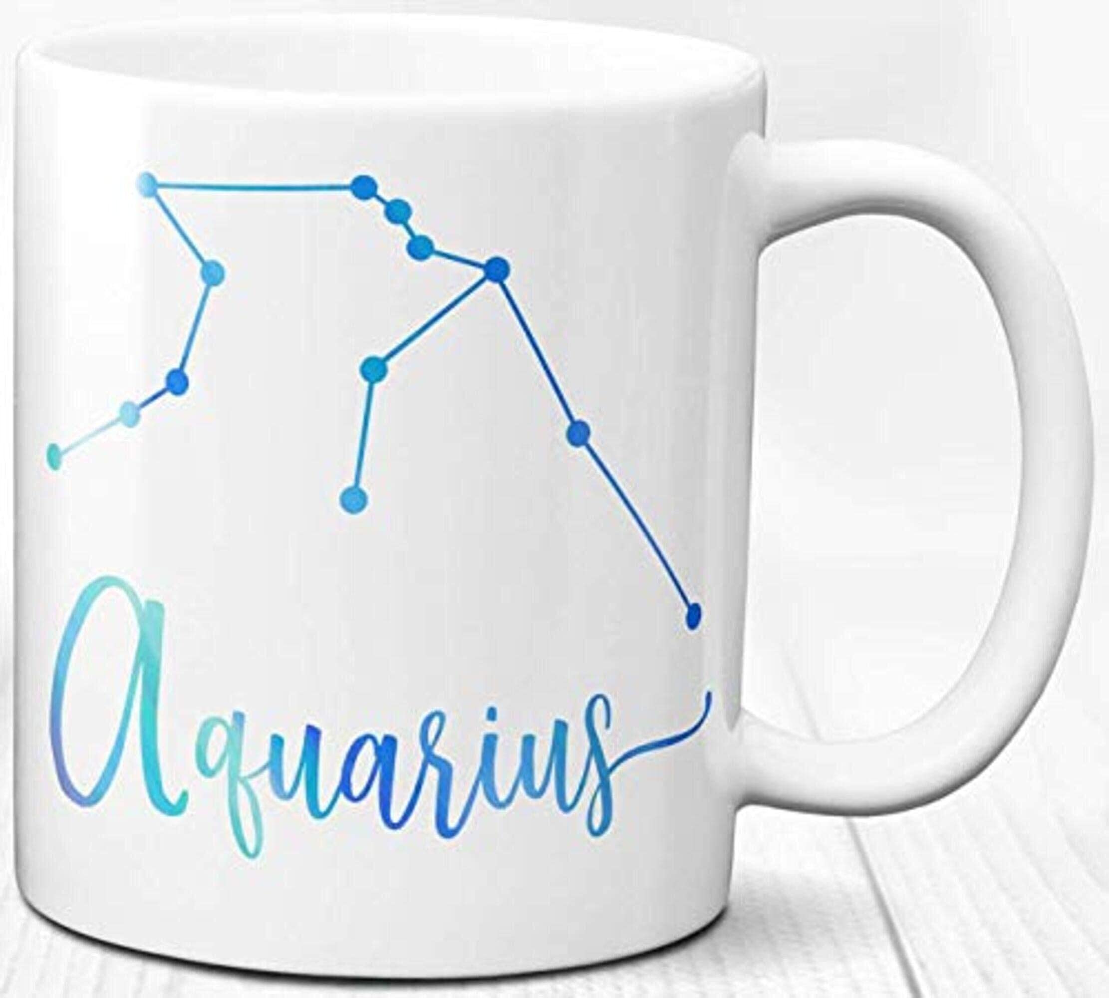 Aquarius Zodiac Sign Stars Sunsign Symbol White Ceramic Coffee Mug 11 Oz 4IX1R3 HNOTKJ