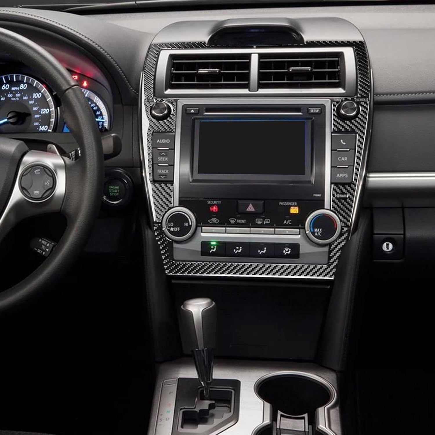 Real Carbon Fiber Car Multimedia Panel Frame Sticker Compatible with Toyota Camry 2012 2013 2014 Interior Trim Accessories image 3 of 8 B0DZ5GHSMW