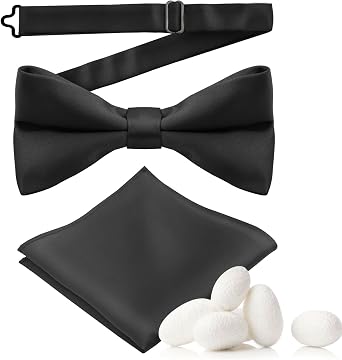 MANSPHIL Mens Silk Pretied Bow Tie and Pocket Square Set, 6A Grade 100% Mulberry Silk, Classic Soild Color, Gift Packed