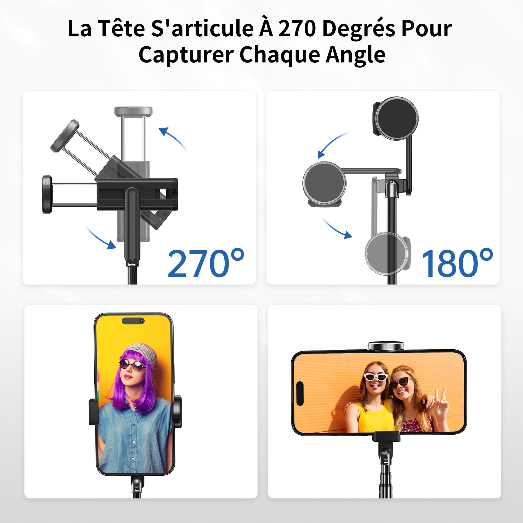 ATUMTEK Trépied Selfie Stick, Trépied Téléphone 3-en-1 Extensible en Aluminium avec Télécommande Bluetooth sans Fil, Compatible avec iPhone 17/16/15/14/13/12 mini/11 Pro et Smartphones Samsung, Noir