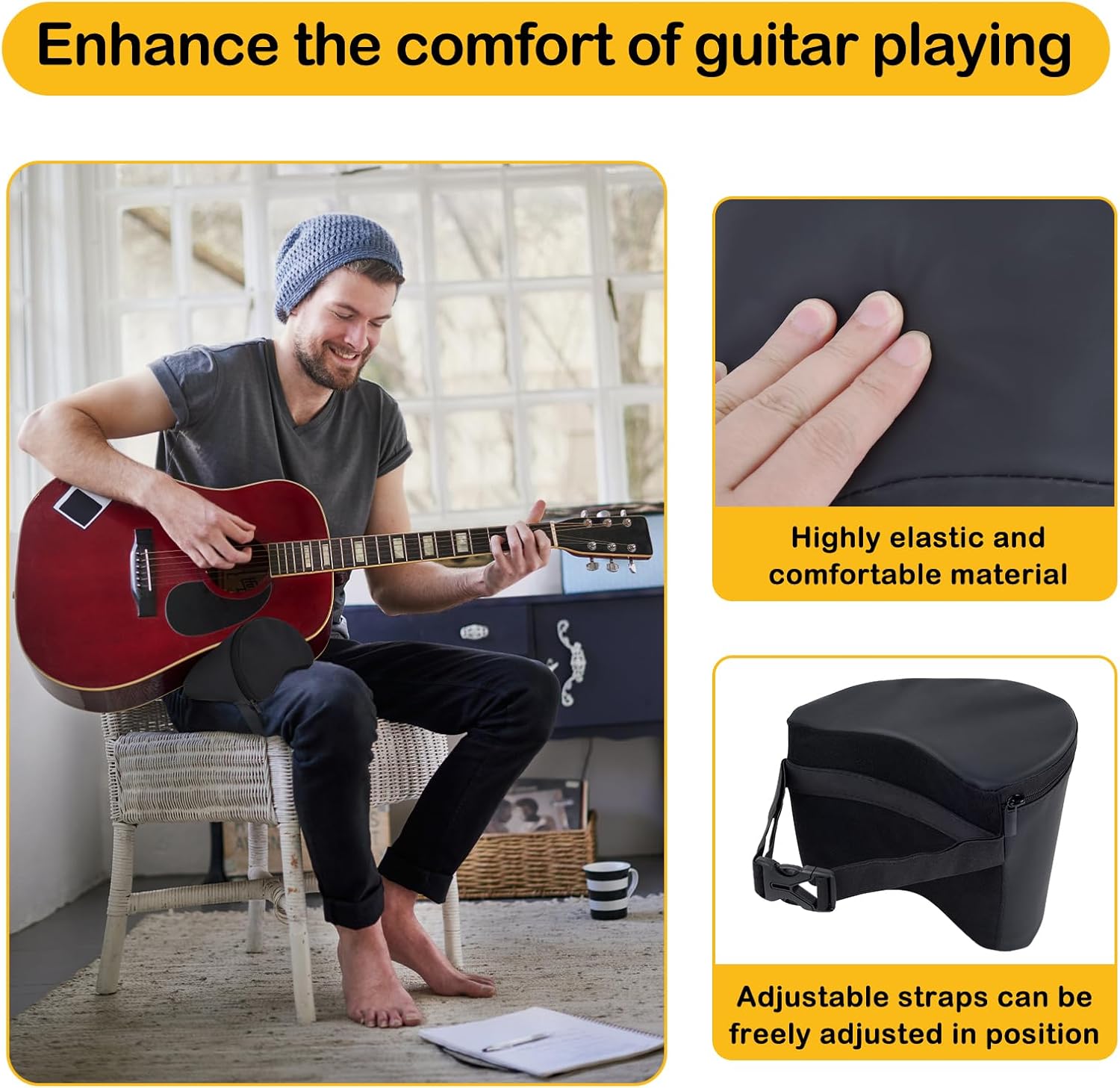 Classical Guitar Support, Guitar Cushion Padded Support for Classical Acoustic Electric Portable Guitars Cushion Musical Instruments Accessories(Black)