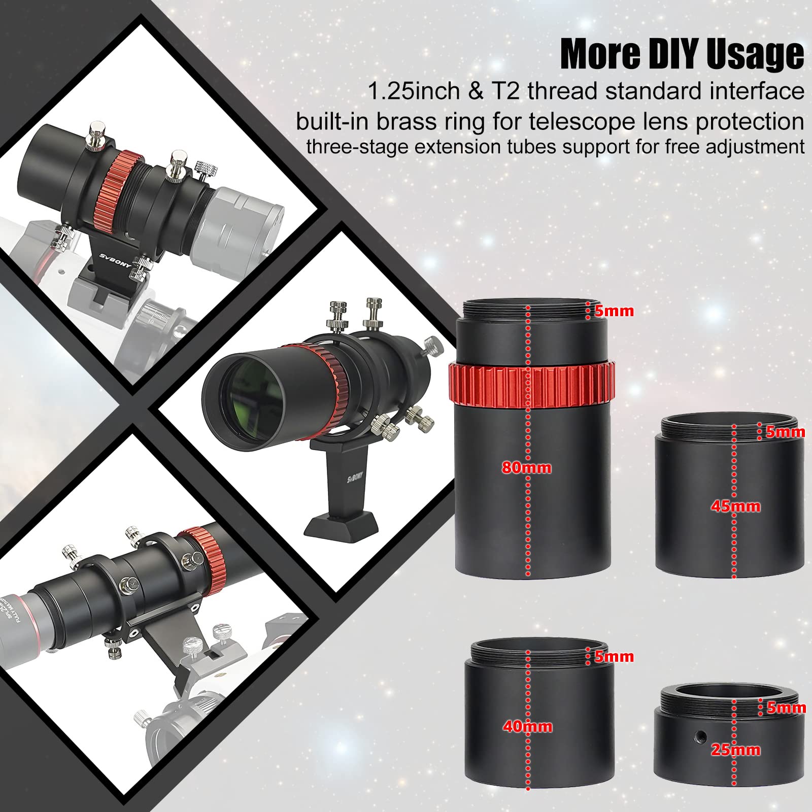 Svbony SV165 Mini Guide Scope 40F4, 1,25Zoll FMC-Beschichtung mit Spiralförmigem Fokussierer, Koaxiale Ausrichtung, Einstellbar Aluminiumlegierung, Kompatibel mit ZWO QHY Auto Guide Find Camera