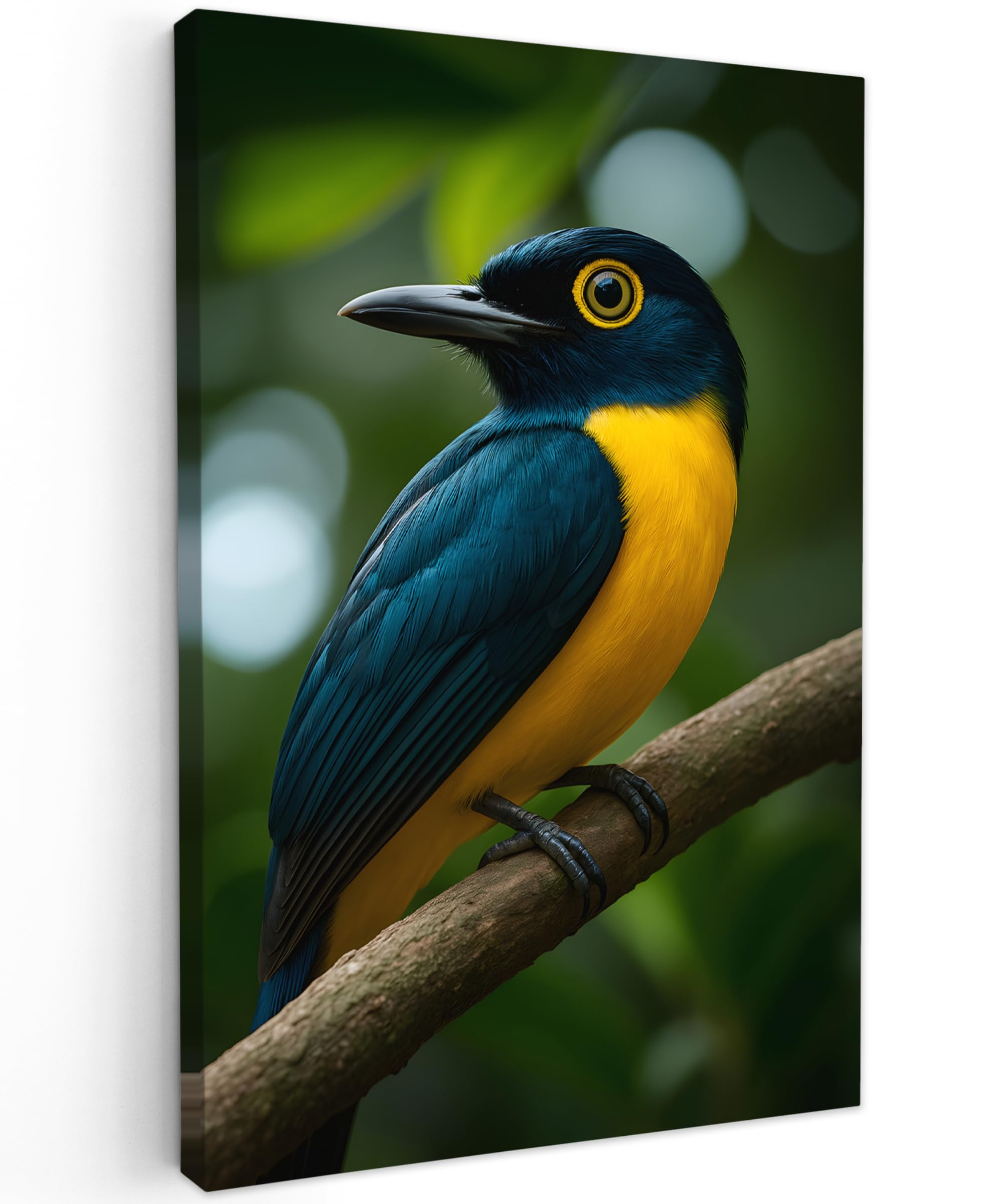 MuchoWow© Canvas Wall Art 31"x47" / 80x120 cm Decor Paintings Print framed on Canvas Pictures for Hallway Bird - Branch - Yellow - Leaves