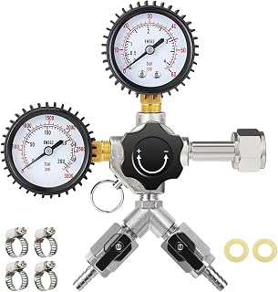 FERRODAY Y Type CO2 Regulator, CGA320 Dual Gauge CO2 Regulator for Kegerator, Kegerator Part Keg Regulator with Safety Valve, Beer Kegerator Regulator for Setting Two Beer Kegs at Same Pressure Value