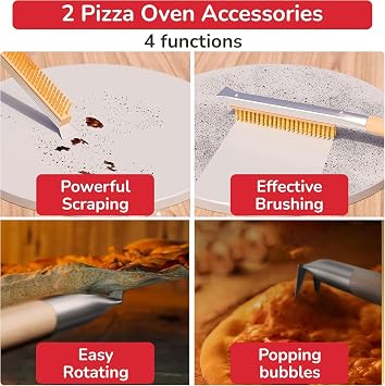 Senwosa Pizza Oven & Stone Brush with Scraper and Pizza Turning Fork/Bubble Popper Bundle