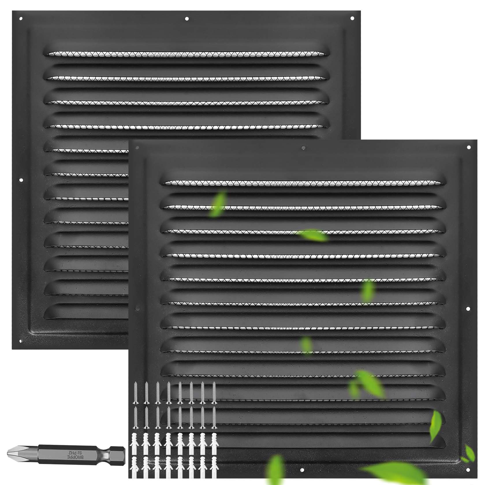 Lot de 2 grilles d'aération à pignon (30,5 x 30,5 cm) pour murs en aluminium, lofts, garages, plus avec écrans, grilles d'aération en métal, maisons extérieures, renfort de plafond de grenier