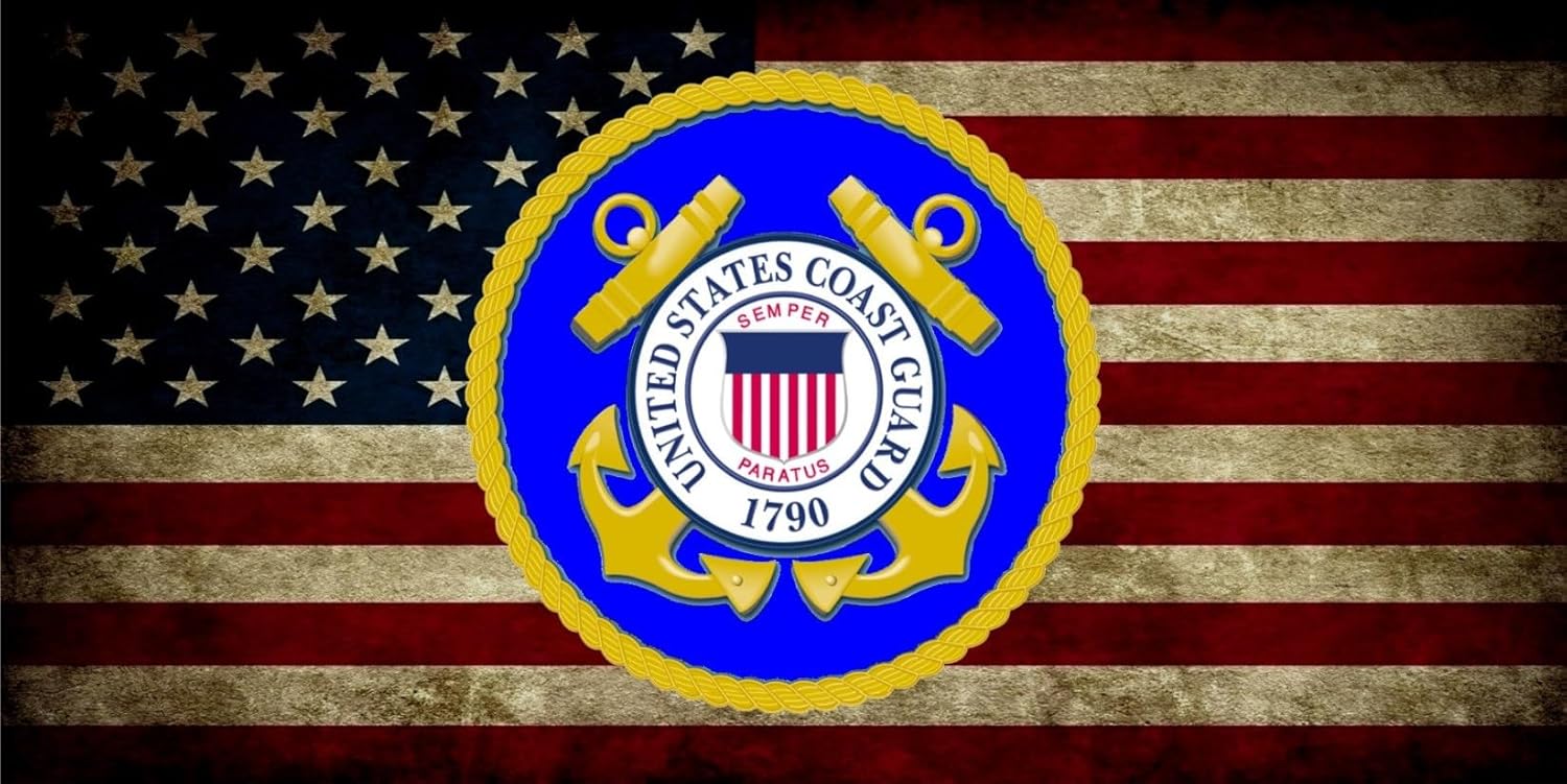 U.S. Flag Worn with Coast Guard Insignia Photo License Plate