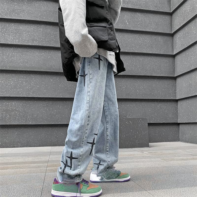 Men's Loose Jeans with Pockets Cross Pattern Pants Streetwear Hippies Trousers Joggers Harajuku Y2k Grunge Clothing3