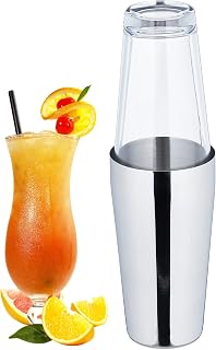 Relaxdays Cocktail Shaker. Boston Style, 2 Part Set, Glass and Stainless Steel Mixer, 400 & 600 ml, Silver/Transparent, 28.5 x 8.7 x 8.7 cm
