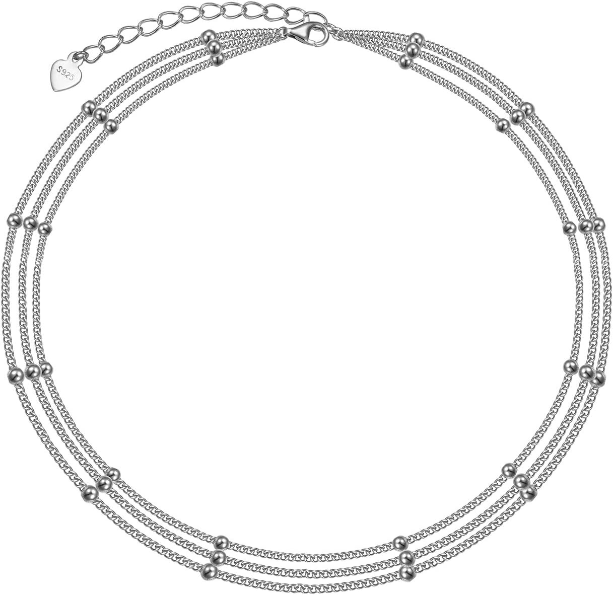 925 Sterling Silver Dainty Multi-layer Anklet for Women Girls Adjustable 9+1.5 Inch Beach Foot Ankle Bracelet Simple Anklets