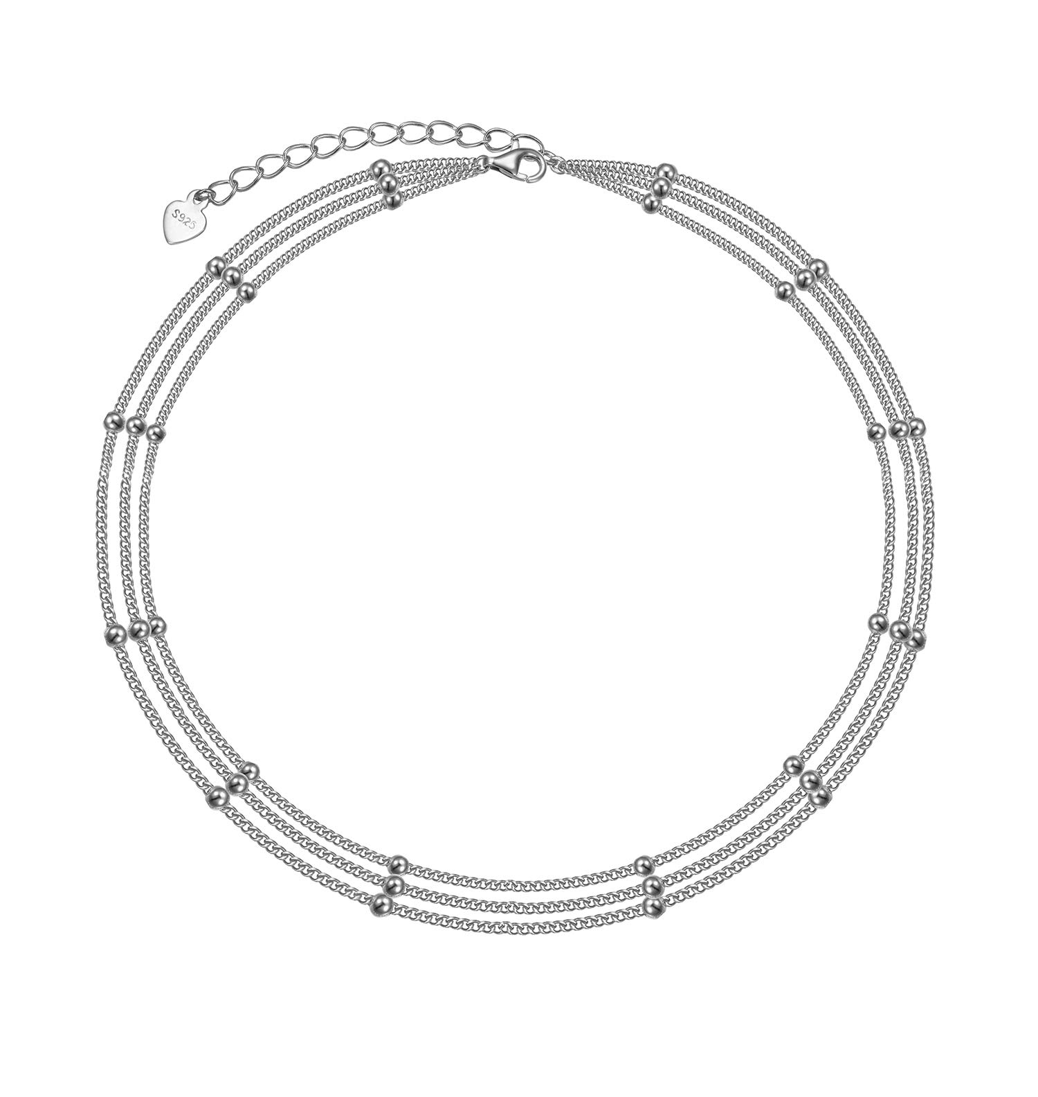 Flyow925 Sterling Silver Dainty Multi-layer Anklet for Women Girls Adjustable 9+1.5 Inch Beach Foot Ankle Bracelet Simple Anklets