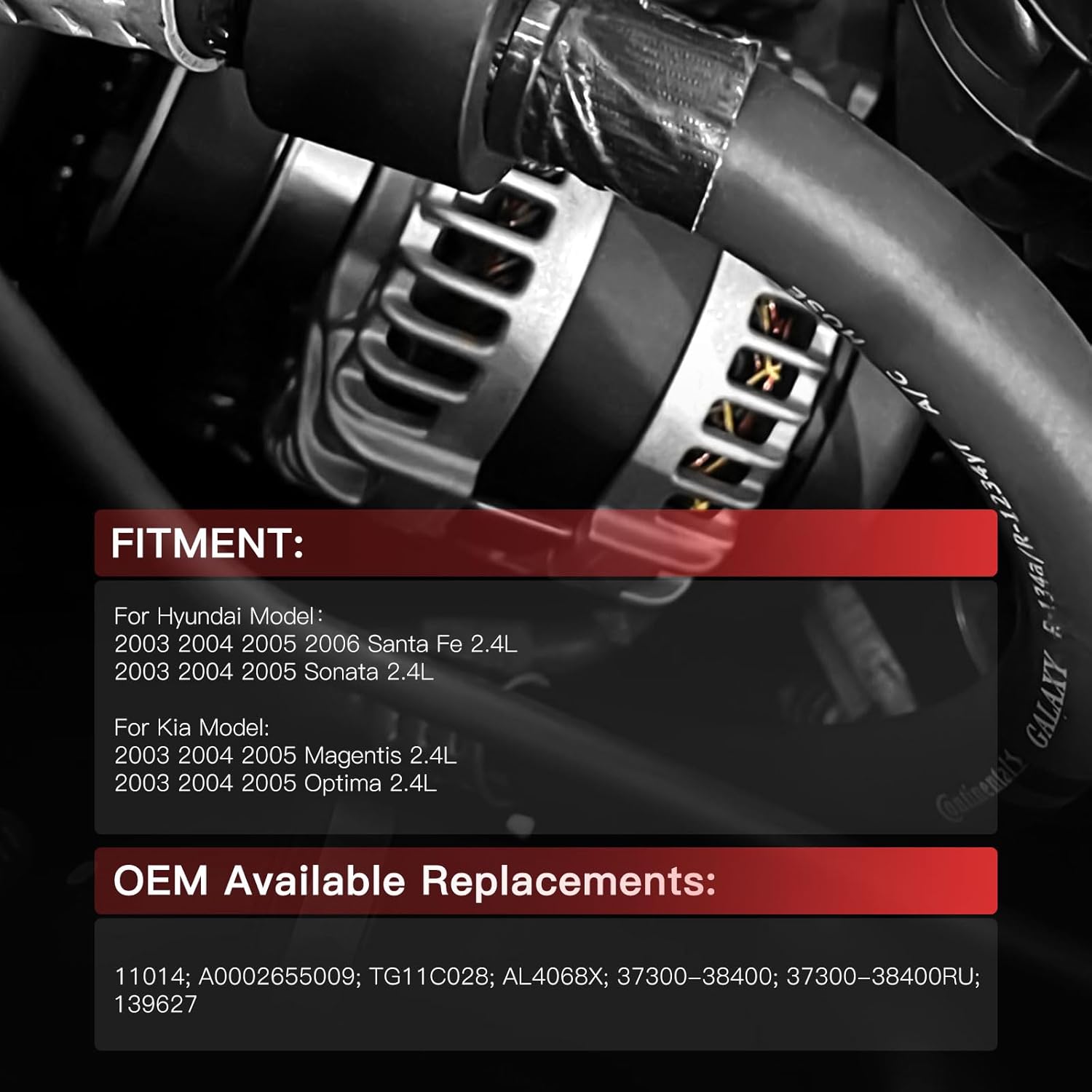 110Amp 11014 New ASTOU Alternator Fit 2003 2004 2005 2006 for Hyundai Santa Fe 2003 2004 2005 for Hyundai Sonata 2003 2004 2005 for Kia Optima OEM Alternator Replacement A0002655009 139627