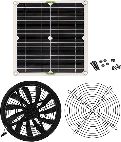 Miniatura 7 de OUKENS Solar Panel Powered Fan, 100W Solar Exhaust Fan Waterproof Greenhouse Fan, 10in Diameter Ventilator Fit for RV Yacht Greenhouses Bathroom