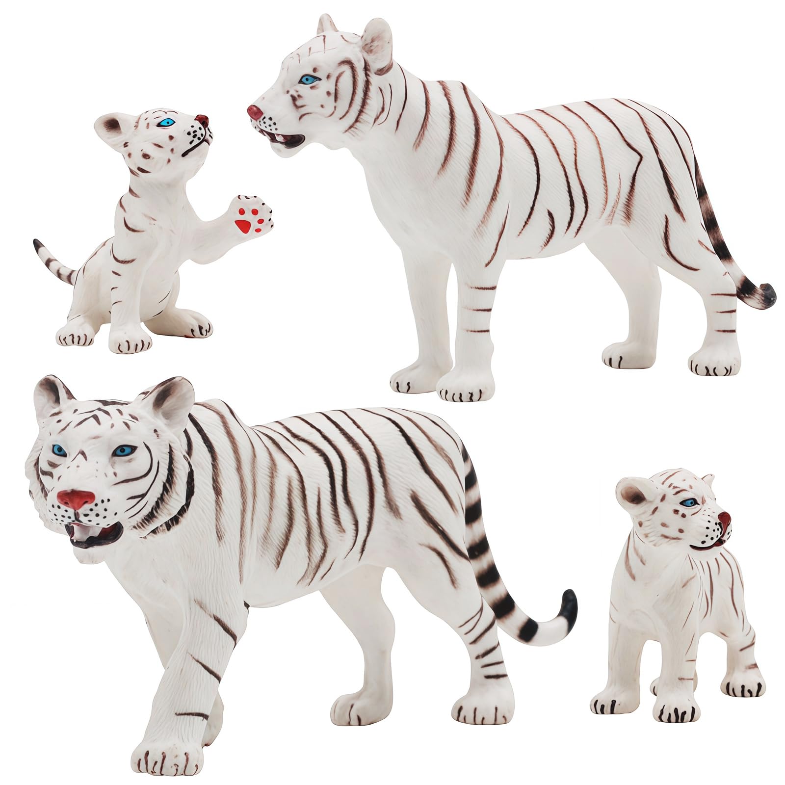 Gemini&Genius White Tiger Family Set Realistic Animal Figurines with Cub, Safari Animals Family Playset Figures, Educational Wildlife World Models,