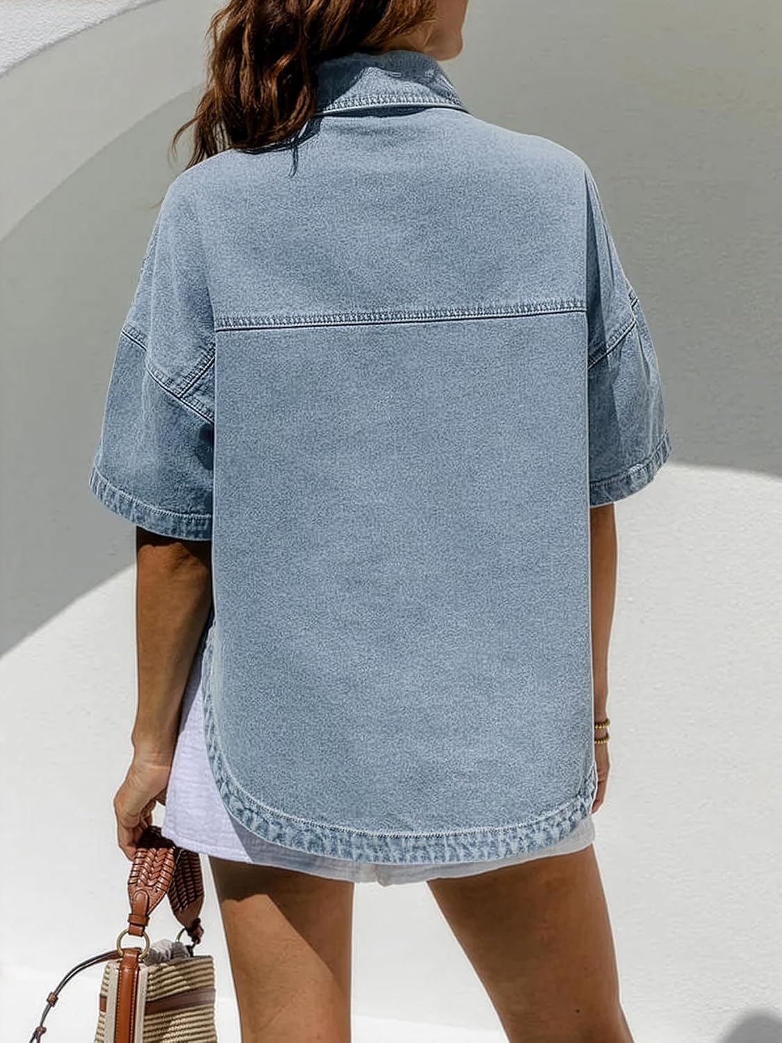 EMMIOL Women Denim Shirts Oversized Long Sleeve Button Down Blouse Distresse Jean Jacket Fall Outfits 2026
