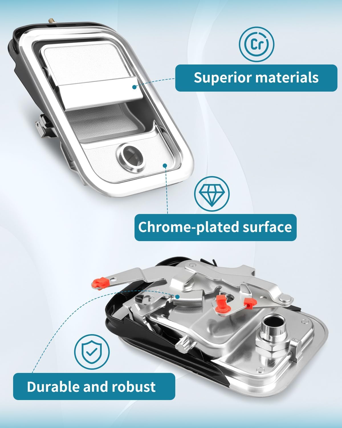 760-5205 Front Driver Side Exterior Door Handle Fit for Freightliner Classic/ FLD112/ FLD120/ FLD132，Chrome