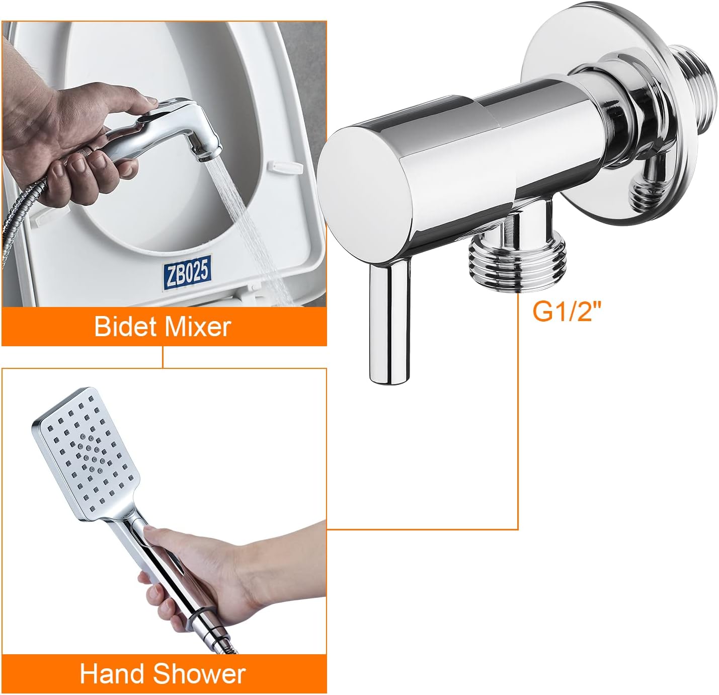 Angle valve connected to bidet mixer and hand shower