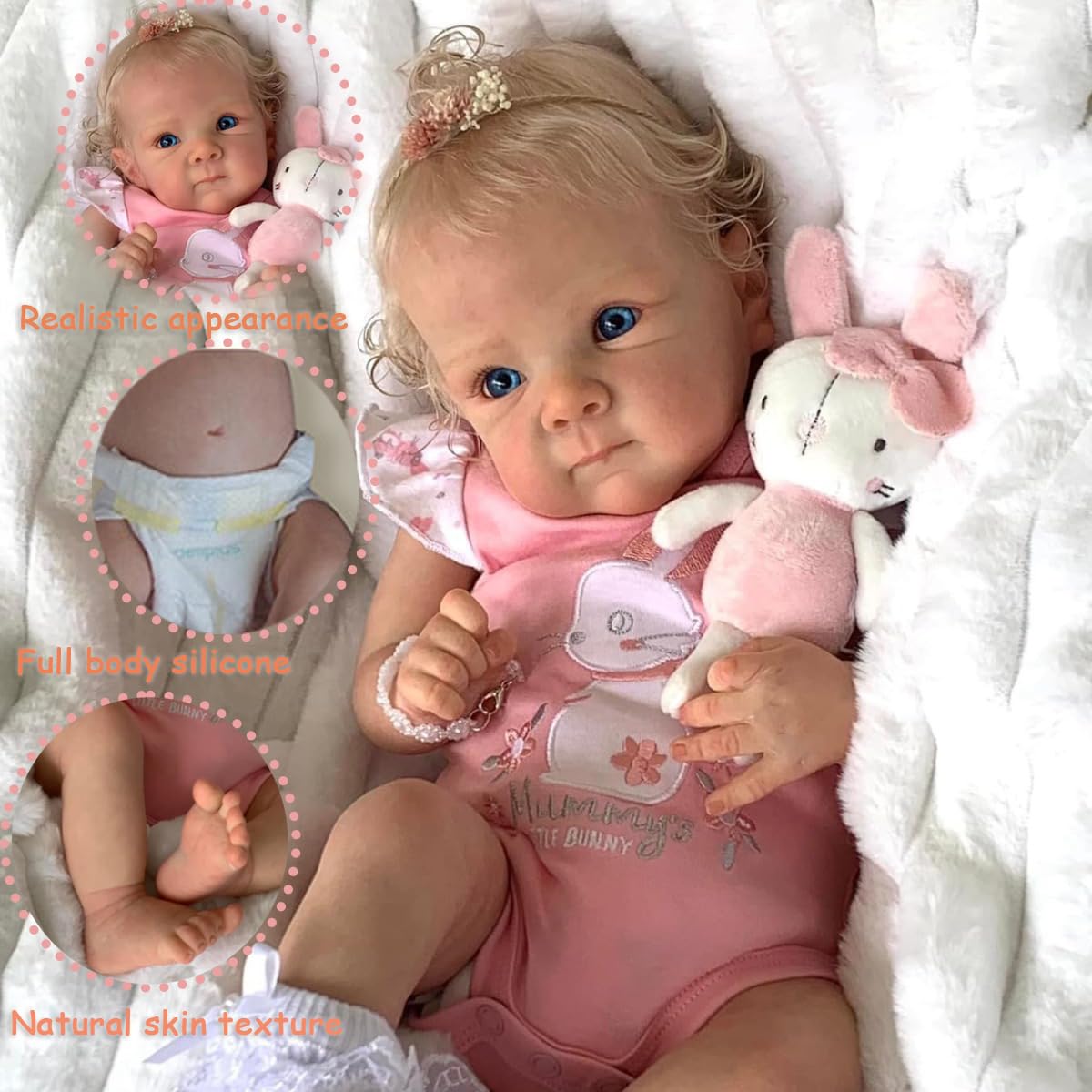 MOHAIR Bambole Reborn Femmine Realistica Tutta in Silicone Morbido 50 cm (20Pollici) Fatto a mano Bambole Che Sembrano Vere Ragazza Neonata Aprire Gli Occhi