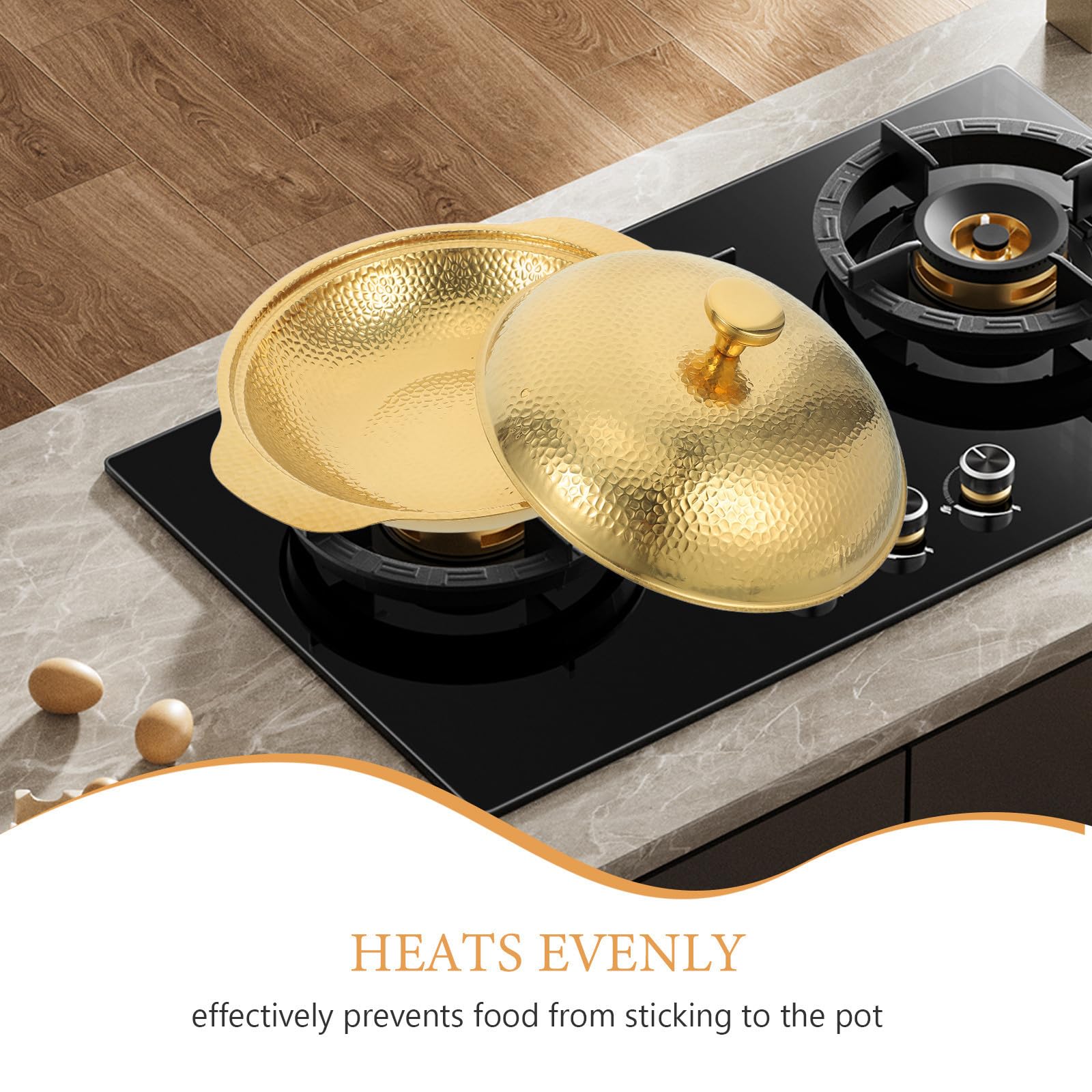 MAGICLULU Padella per Paella Fondo Piatto e Coperchio Doppia Maniglia in Acciaio Inossidabile con Design Martellato Distribuzione Calore Uniforme per Cene a Casa