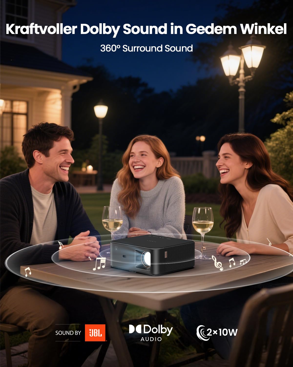 Beamer 4K mit Android TV 11.0, Sound by JBL, Dolby Audio, NFC, Autofokus, Auto Trapezkorrektur, WiFi6, Bluetooth, YABER K2s 1080P Full HD Beamer Heimkino Outdoor 300" Display Video Projektor