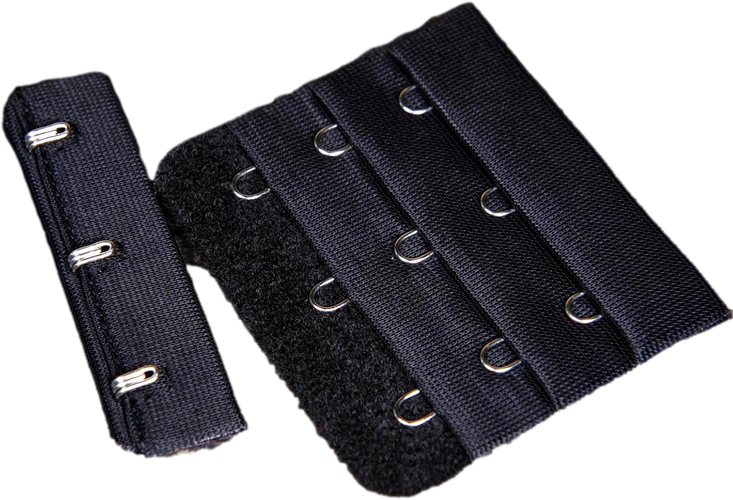 Porcelynne Black Bra Hook and Eye Replacement Closure with Silver Hardware - 3 Rows - 2 1/4" Wide - 1 Pair