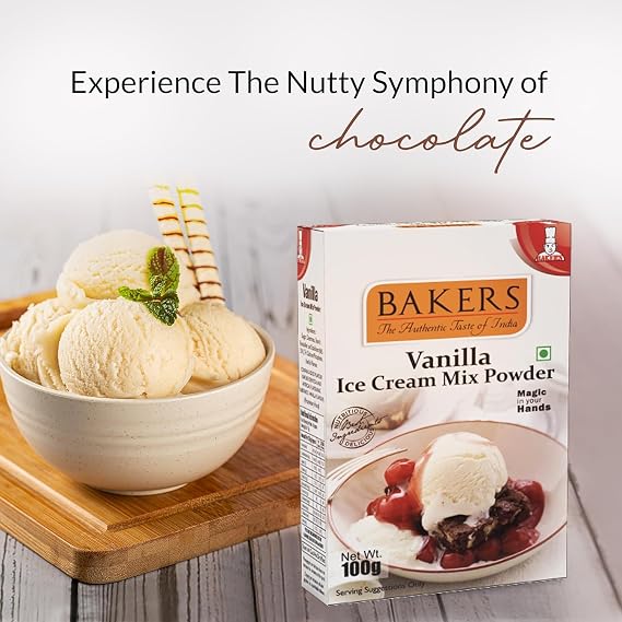 BAKERS Classic & Delightful Vanilla Ice Cream Powder, Easy to Make No Sugar Needed Perfect Dessert Mix - 100g (Pack Of 2)