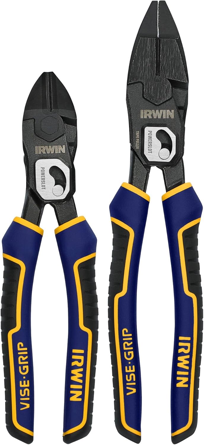 IRWIN POWERSLOT Pliers, High Leverage Lineman's 9.5" and Diagonal 8", 2 Pack (IWHT84006)