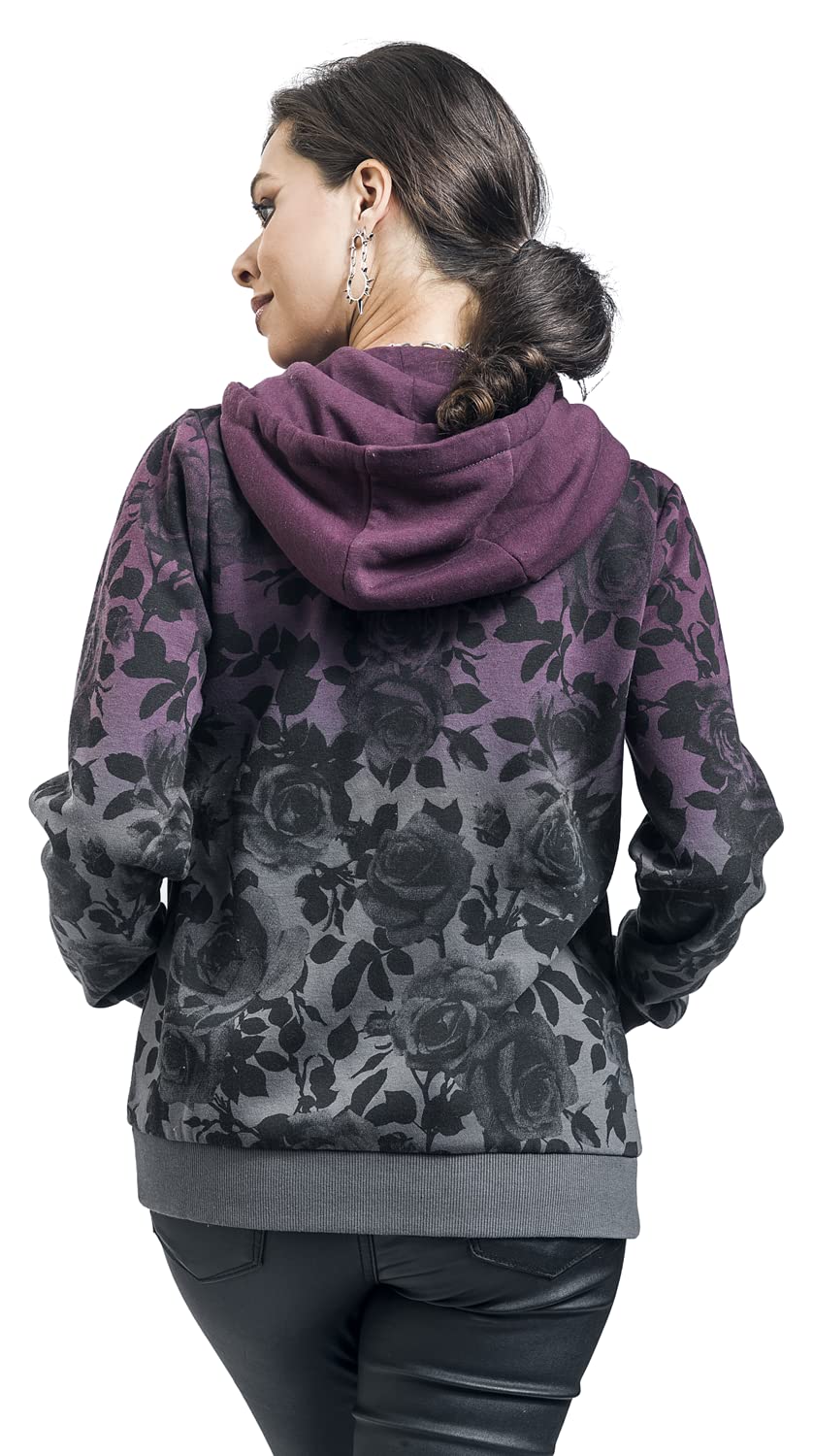Rock Rebel by EMP Femme Veste de survêtement Gris Bordeaux avec imprimé Rose sur Tout Le Dessus et dégradé de Couleur Dip Dye