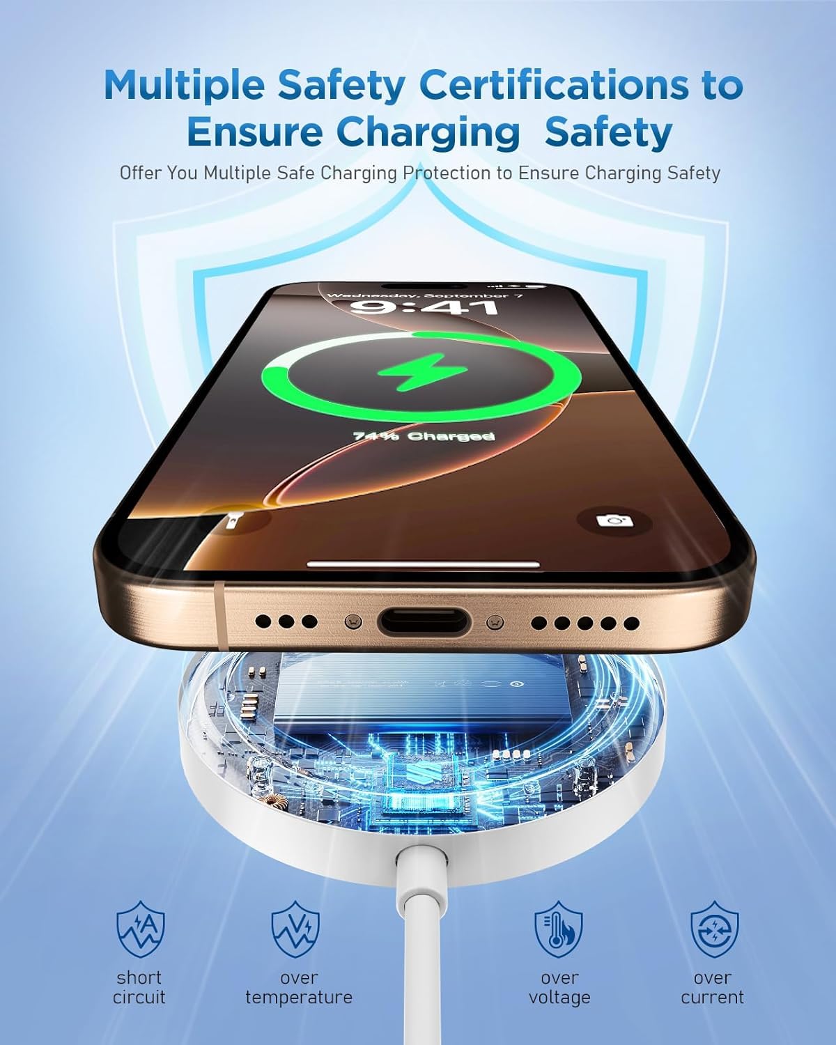 Magnétique Chargeur Induction pour iPhone, 15W Rapide Chargeur sans Fil inductif pour iPhone 17 16 15 14 13 12 Pro Max/Air/Plus/Pro et pour AirPods 4/3/2/Pro, Chargeur Compatible avec Samsung Galaxy
