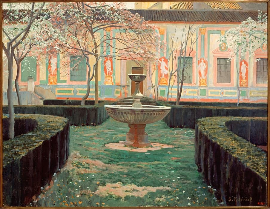 Impression d'art Verlassener Garten de Santiago Rusiñol, grande toile 60x90cm décorative de salon