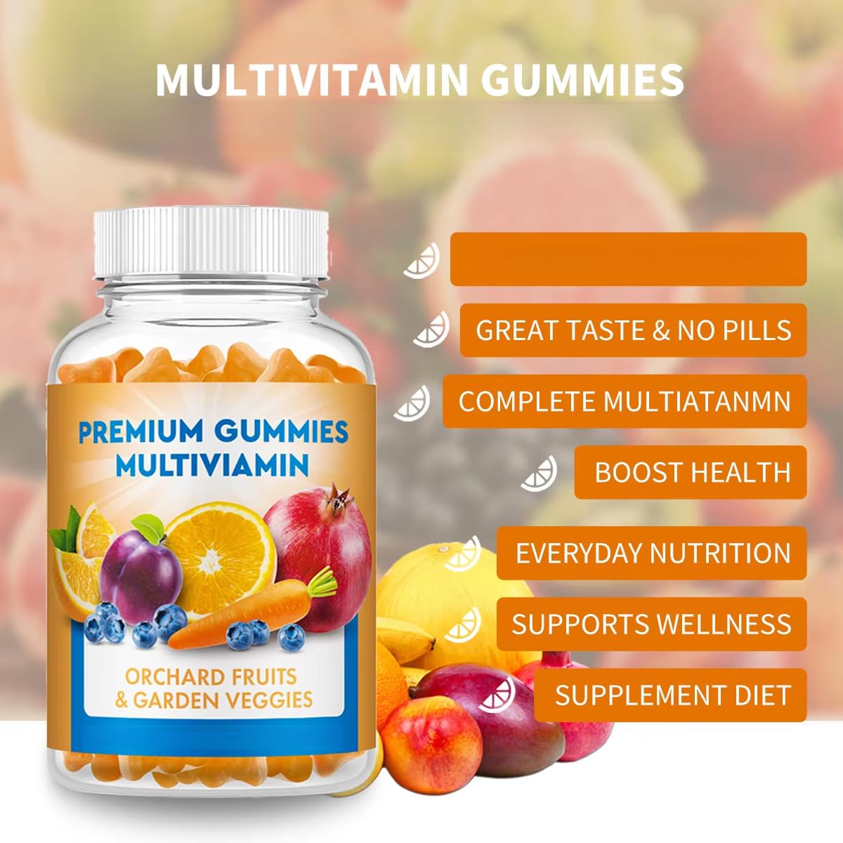 Gommes multivitaminées pour adultes | Apport essentiel quotidien, renforce la vitalité générale, sans OGM