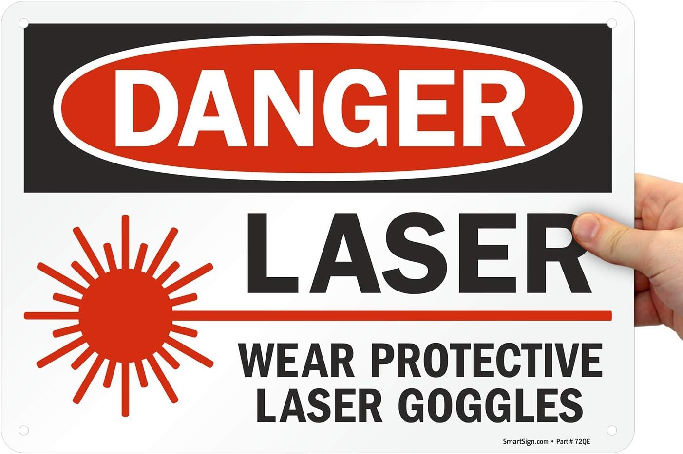 SmartSign - U9-1546-NP_10x14 "Danger - Laser, Wear Protective Laser Goggles" Sign  10" x 14" Plastic Black/Red on White