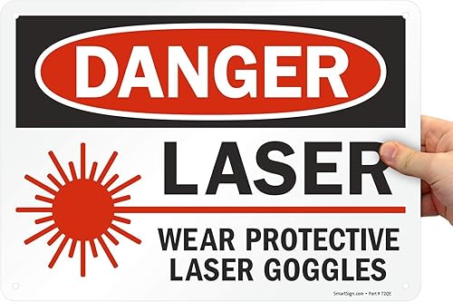 SmartSign - U9-1546-NP_10x14 "Danger - Laser, Wear Protective Laser Goggles" Letrero | Plástico de 10" x 14" Negro/Rojo sobre Blanco