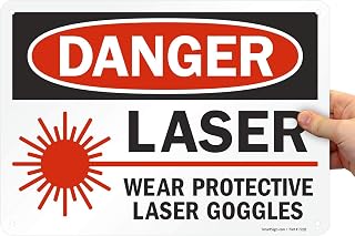 SmartSign Plastic OSHA Safety Sign, Legend"Danger: Laser, Wear Protective Laser Goggles", 10" High X 14" Wide, Black/Red on White