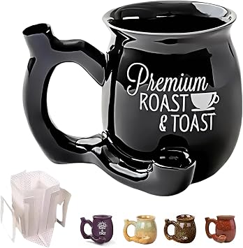 Coffee Mug, Novelty Glazed Ceramic Coffee Pot Shaped Cup with Ergonomic Handle Dishwasher Microwave Safe Valentines Day Fathers Day Halloween Gifts for Coffee Lovers with Filters black
