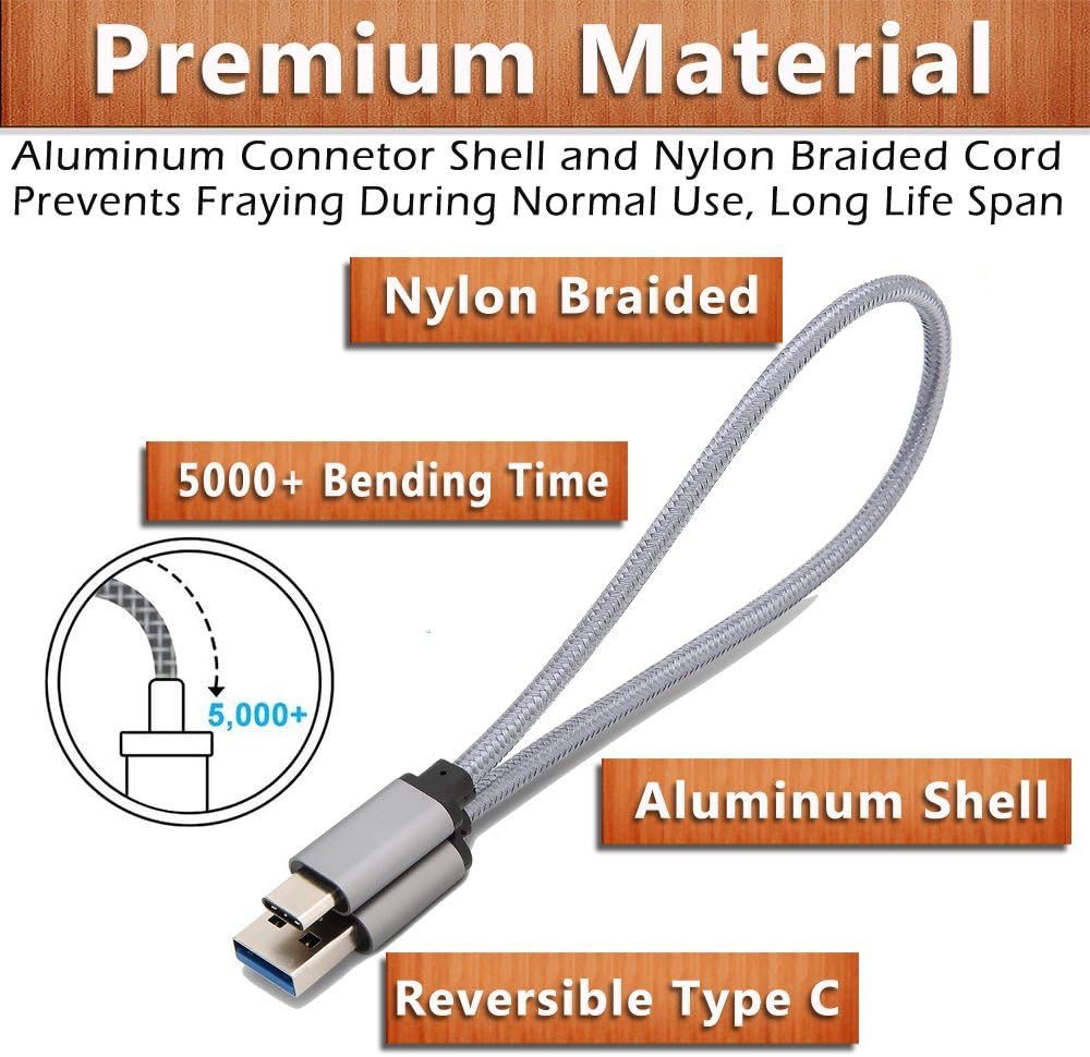 Short USB C Cable 1ft, BEST4ONE USB3.0 to Type C Cable Nylon Braided Fast Charger Cord for Samsung Galaxy S20/S10 S9/S8 Plus Note 8/9/10, LG G6 G5 V20 V30, Google Pixel 2/3, Moto Z/Z2 Force [2-Pack]