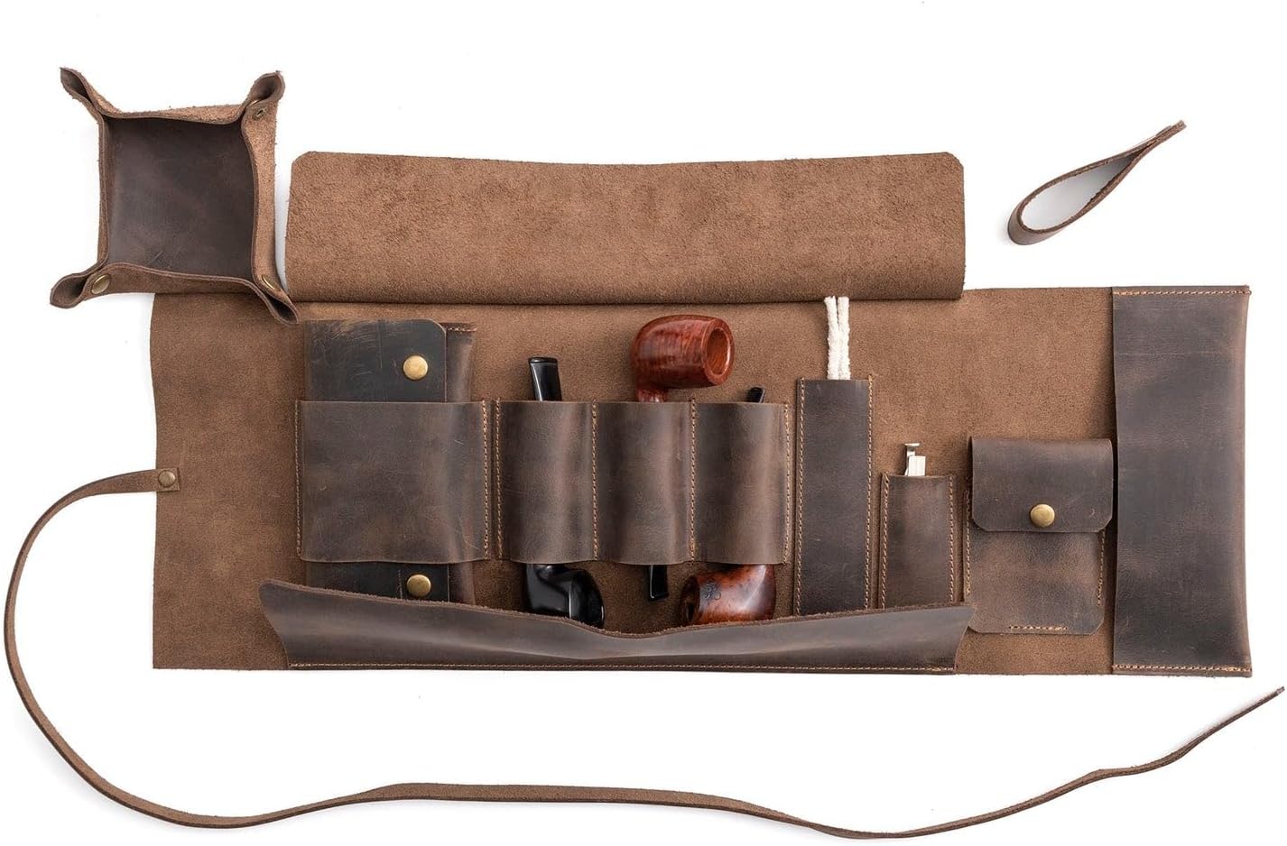 Chestnut Leather Pipe Pouch: Handmade Pipe Bag for 3-Pipes