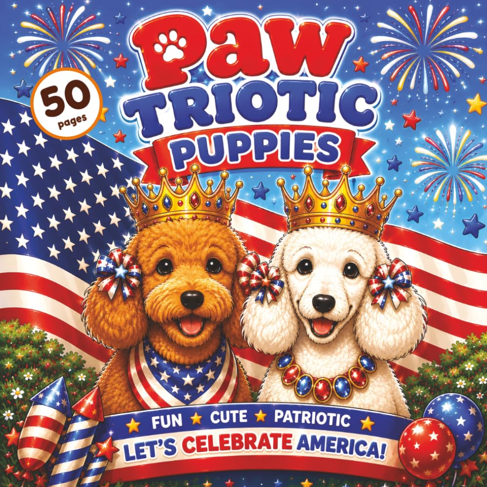 Paw-triotic Puppies: America’s 250th Anniversary Coloring Pages featuring adorable patriotic dogs celebrating American freedom with 50 fun and easy ... fireworks, and parades. (Patriotic Animals)